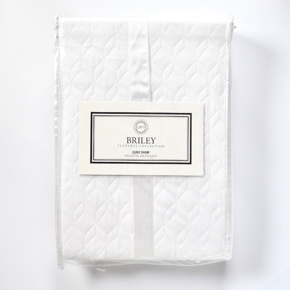 SURYA Briley WHITE 26"x26" Square Euro Sham Cover Geometric Embroidered NEW